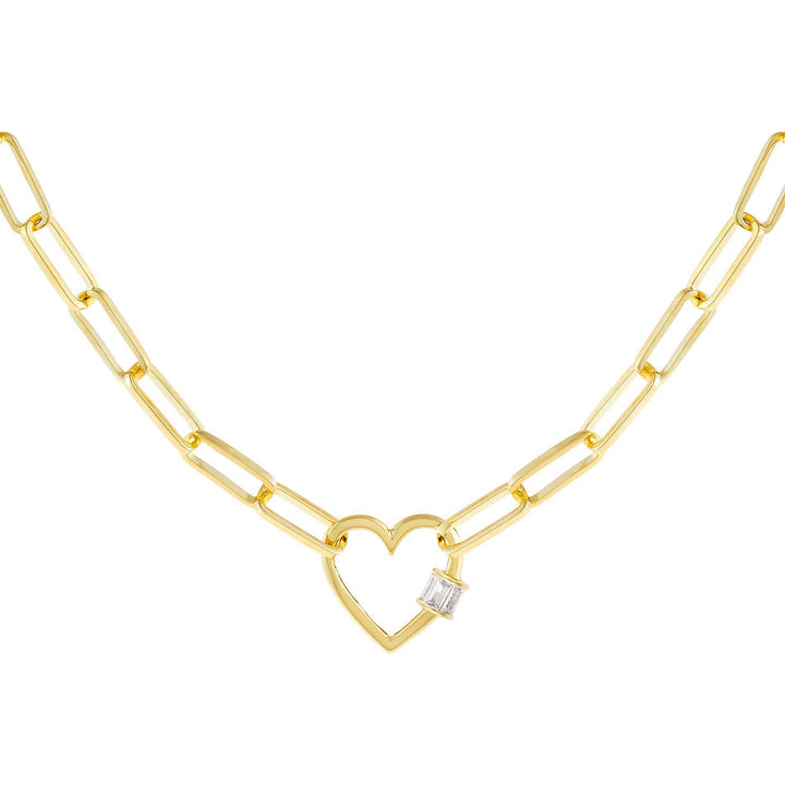 Gold CZ Baguette Heart Toggle Link Necklace - Adina Eden's Jewels
