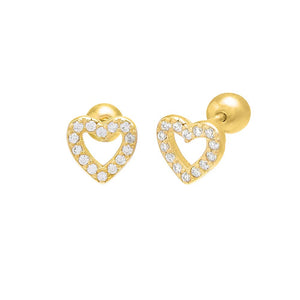 Gold Pavé Open Heart Threaded Ball Stud Earring - Adina Eden's Jewels