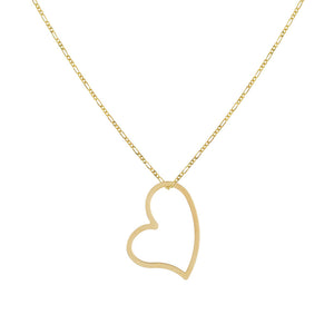 14K Gold Open Heart Figaro Necklace 14K - Adina Eden's Jewels