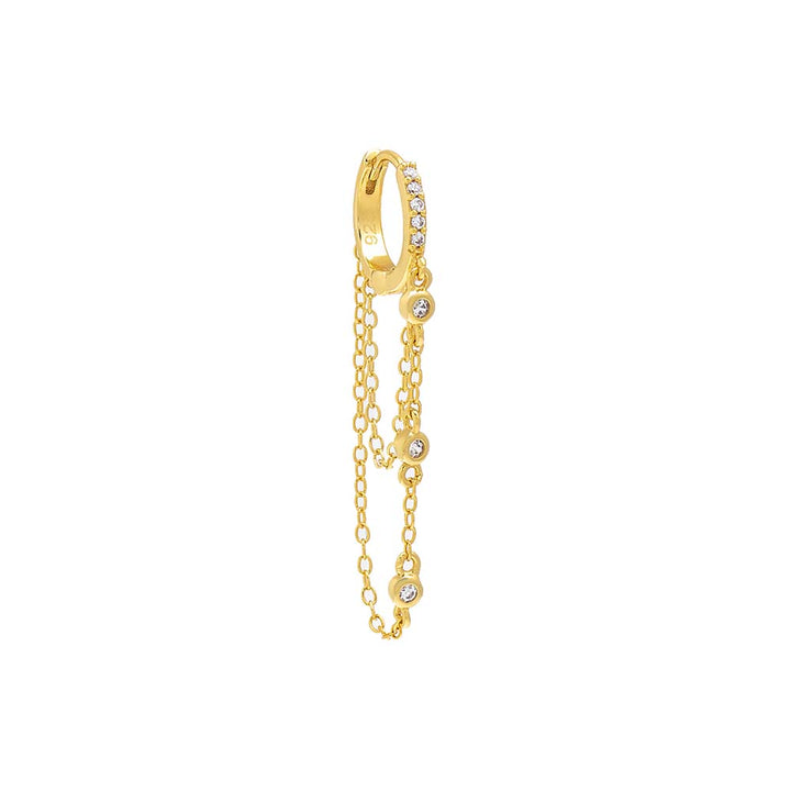 Gold / Single Pavé Bezel Chain Huggie Earring - Adina Eden's Jewels