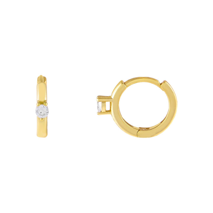 Gold CZ Solitaire Huggie Earring - Adina Eden's Jewels