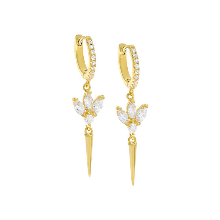 Gold / Pair Marquise Trio Cluster Spike Drop Huggie Earring - Adina Eden's Jewels