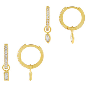 Gold CZ Teardrop X Baguette Huggie Earring Combo Set - Adina Eden's Jewels
