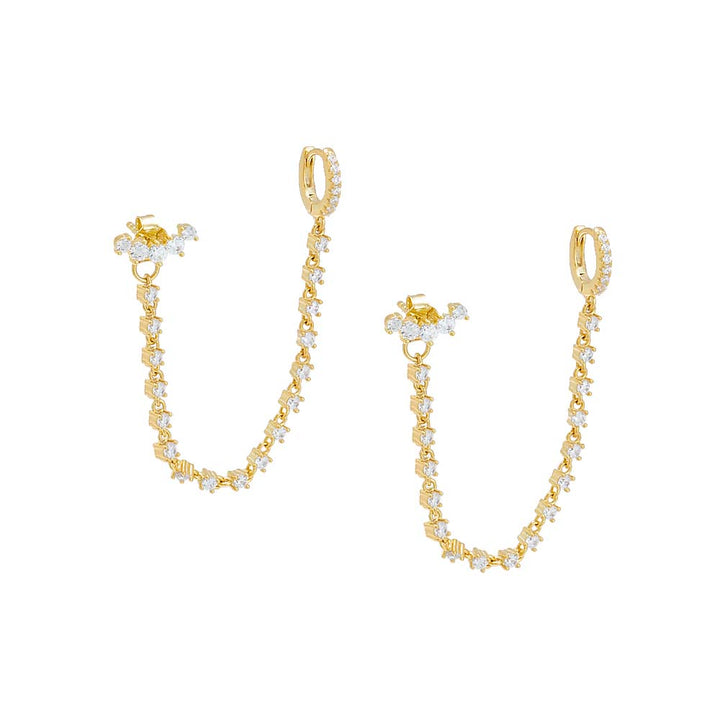 Gold / Pair Scattered CZ Chain Stud & Huggie Earring - Adina Eden's Jewels