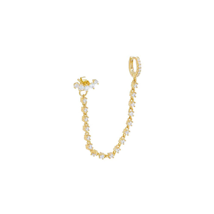 Gold / Single Scattered CZ Chain Stud & Huggie Earring - Adina Eden's Jewels