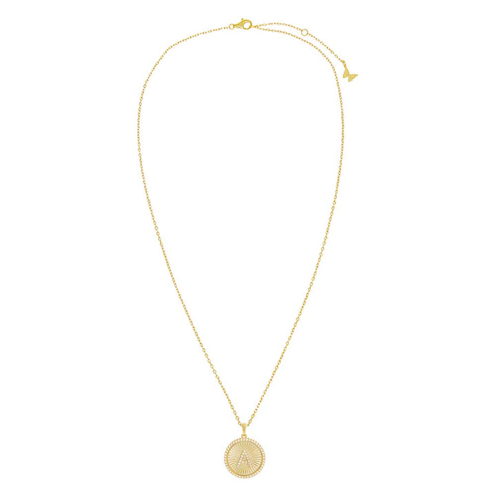 Pavé Initial Fluted Medallion Necklace - Adina Eden's Jewels