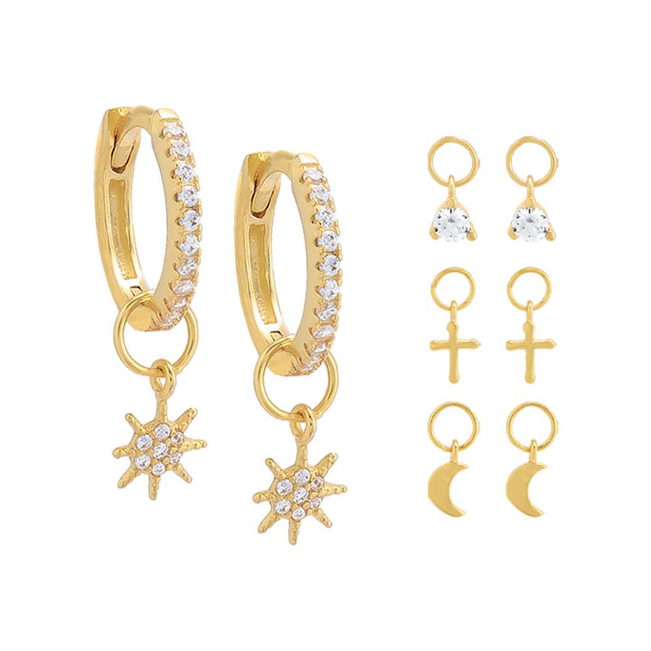 Gold / Pair Multi Changer Charm Huggie Earring Combo Set - Adina Eden's Jewels