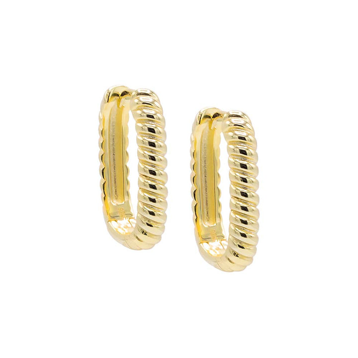 Gold / 20MM Wide Solid Ridged Oval Shape Huggie Earring - Adina Eden's Jewels