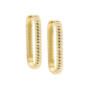 Gold / 30MM Solid Ridged Oval Shape Huggie Earring - Adina Eden's Jewels