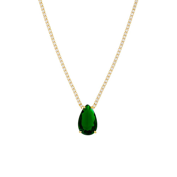 Gold Large Emerald Green Teardrop Tennis Necklace - Adina Eden's Jewels