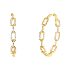 Gold Pavé Triple Link Hoop Earring - Adina Eden's Jewels