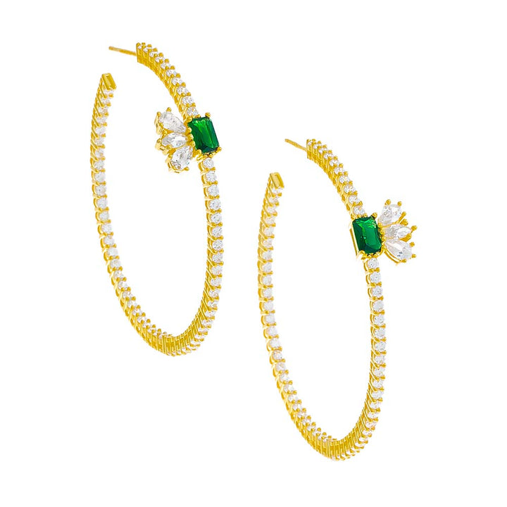 Emerald Green / Pair Colored Accented Tennis Hoop Earring - Adina Eden's Jewels