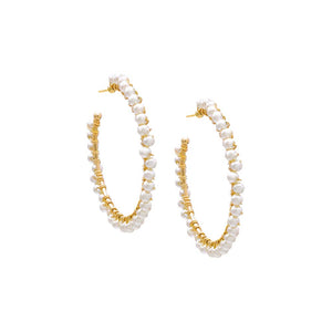 Pearl White Multi Pearl Large Hoop Earring - Adina Eden's Jewels