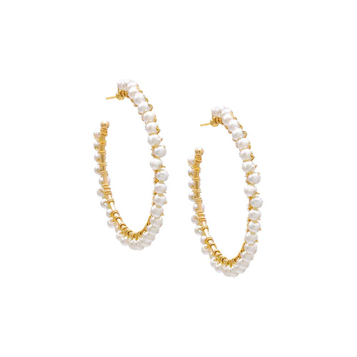 Pearl White Multi Pearl Large Hoop Earring - Adina Eden's Jewels