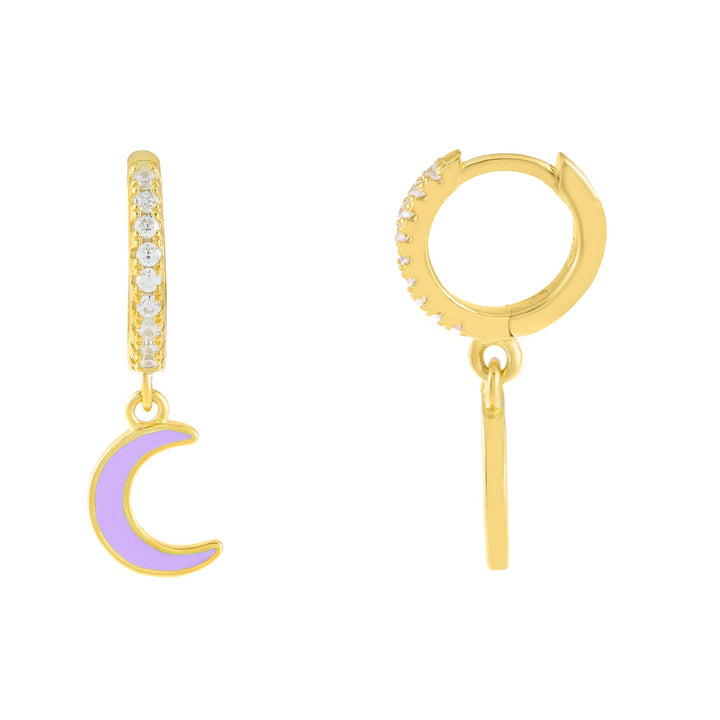 Lilac CZ Enamel Moon Huggie Earring - Adina Eden's Jewels