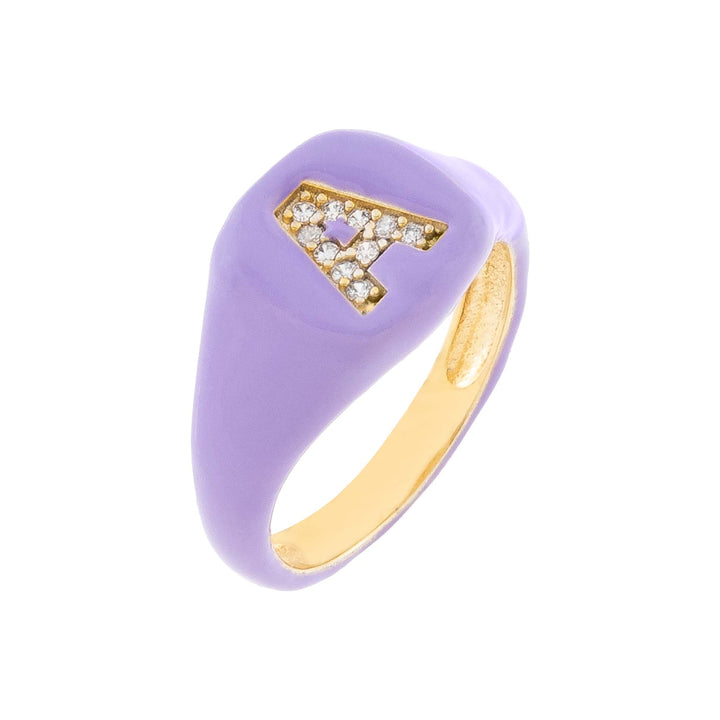 Lilac Pavé Enamel Initial Pinky Ring - Adina Eden's Jewels