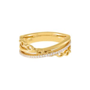 Pavé x Link Crossed Ring - Adina Eden's Jewels