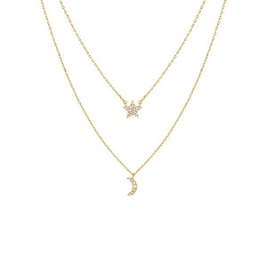 Gold Pavé Star X Moon 2 In 1 Necklace - Adina Eden's Jewels