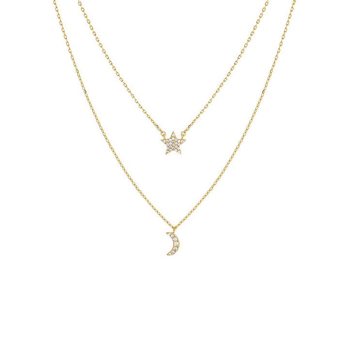 Gold Pavé Star X Moon 2 In 1 Necklace - Adina Eden's Jewels