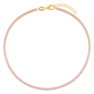Sapphire Pink / 2 MM Thin Pink CZ Colored Tennis Anklet - Adina Eden's Jewels