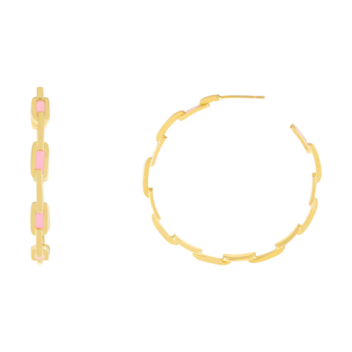 Sapphire Pink Enamel Chain Hoop Earring - Adina Eden's Jewels