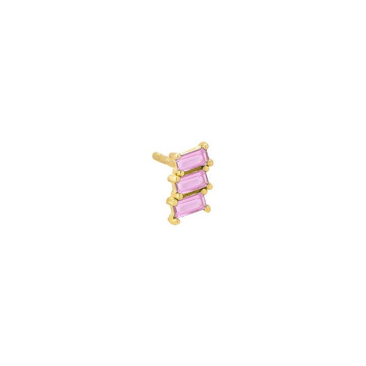 Sapphire Pink / Single Colored Mini Triple Baguette Stud Earring - Adina Eden's Jewels