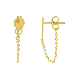 Gold Tiny Lightning Chain Stud Earring - Adina Eden's Jewels