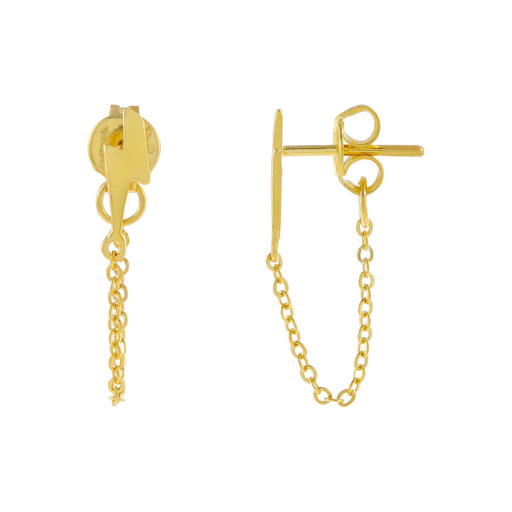Gold Tiny Lightning Chain Stud Earring - Adina Eden's Jewels