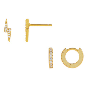 Gold CZ Lightning Earring Combo Set - Adina Eden's Jewels