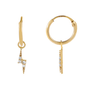 14K Gold CZ Lightning Bolt Hoop Earring 14K - Adina Eden's Jewels