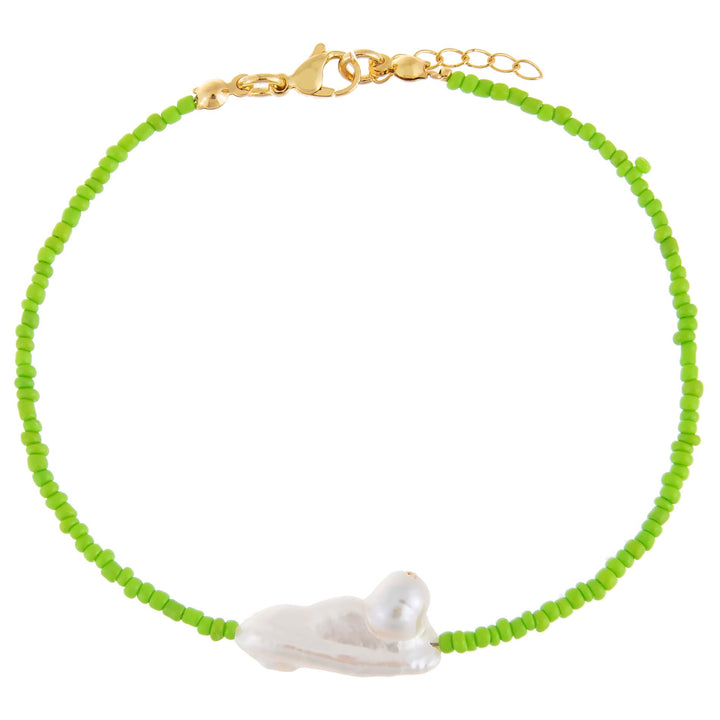 Lime Green Baroque Pearl Color Beaded Anklet - Adina Eden's Jewels