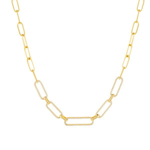 Gold Half Pavé Paperclip Chain Necklace - Adina Eden's Jewels