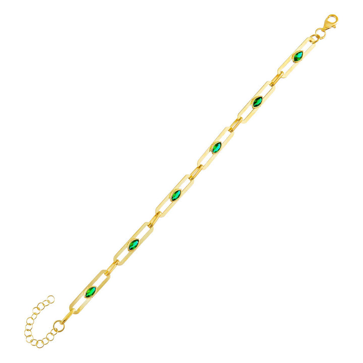 Emerald Green CZ Colored Oval Link Bracelet - Adina Eden's Jewels