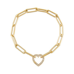 14K Gold Diamond Heart Clicker Paperclip Bracelet 14K - Adina Eden's Jewels