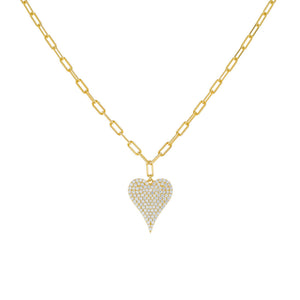 Gold Pavé Heart Link Necklace - Adina Eden's Jewels