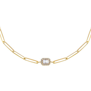 Gold CZ Halo Baguette Link Choker - Adina Eden's Jewels