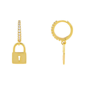 Gold Pavé Lock Huggie Earring - Adina Eden's Jewels