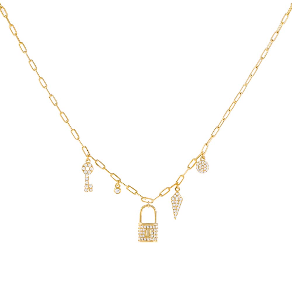 Gold Lock Charm Necklace - Adina Eden's Jewels