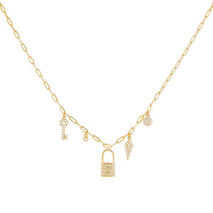Gold Lock Charm Necklace - Adina Eden's Jewels