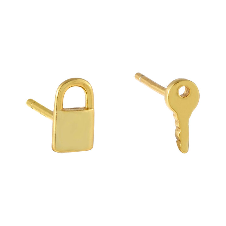 Gold Mini Key X Lock Stud Earring - Adina Eden's Jewels