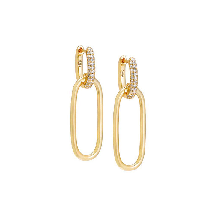 Gold / Pair Pavé/Solid Open Link Drop Hoop Earring - Adina Eden's Jewels