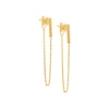 14K Gold / Pair Mini Solid Bar Chain Drop Stud Earring 14K - Adina Eden's Jewels