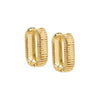 Gold / Pair Solid Wide Ridged Oval Shape Huggie Earring - Adina Eden's Jewels
