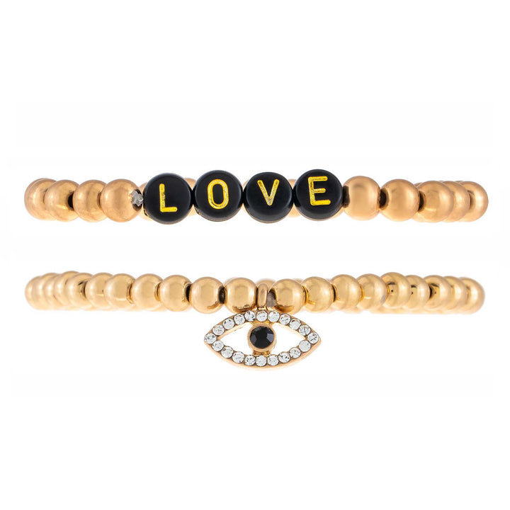 Gold Love X Evil Eye Beaded Bracelet Set - Adina Eden's Jewels
