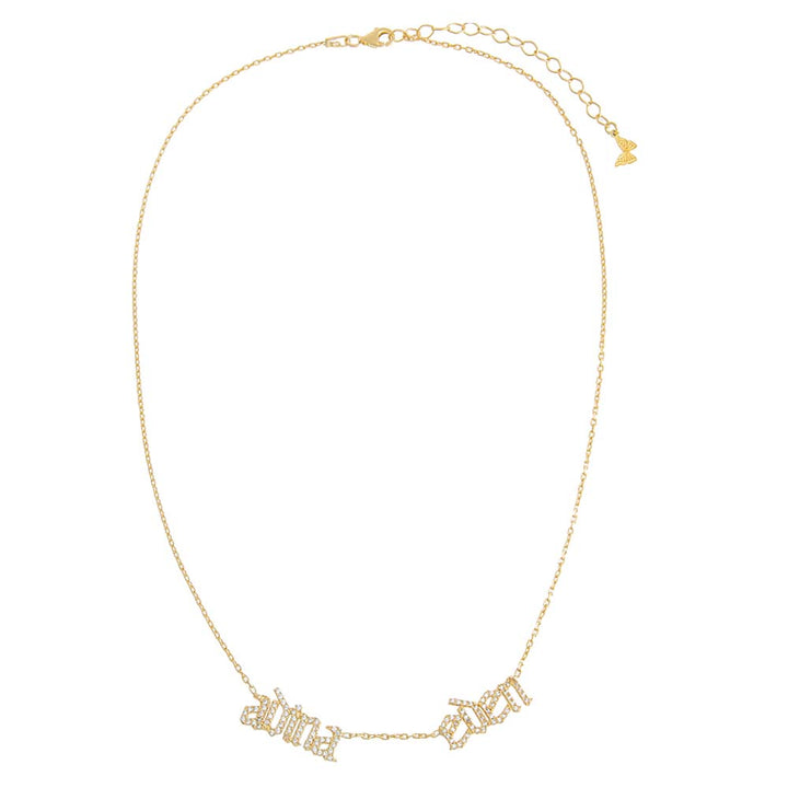  Double Pavé Gothic Nameplate Chain Necklace - Adina Eden's Jewels