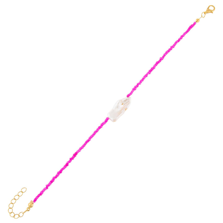Neon Pink Pink Baroque Pearl Beaded Bracelet - Adina Eden's Jewels