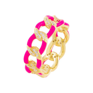  CZ Enamel Link Ring - Adina Eden's Jewels