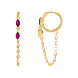 Magenta CZ Colored Evil Eye Chain Huggie Earring - Adina Eden's Jewels