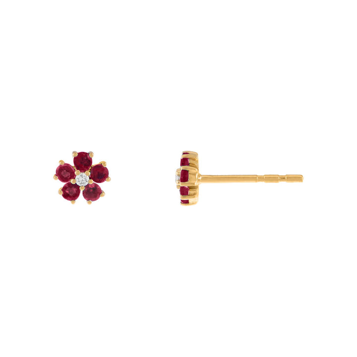 Magenta / Pair Diamond Mini Colored Flower Stud Earring 14K - Adina Eden's Jewels