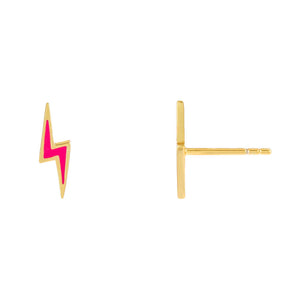 Neon Pink Enamel Lightning Bolt Stud Earring - Adina Eden's Jewels